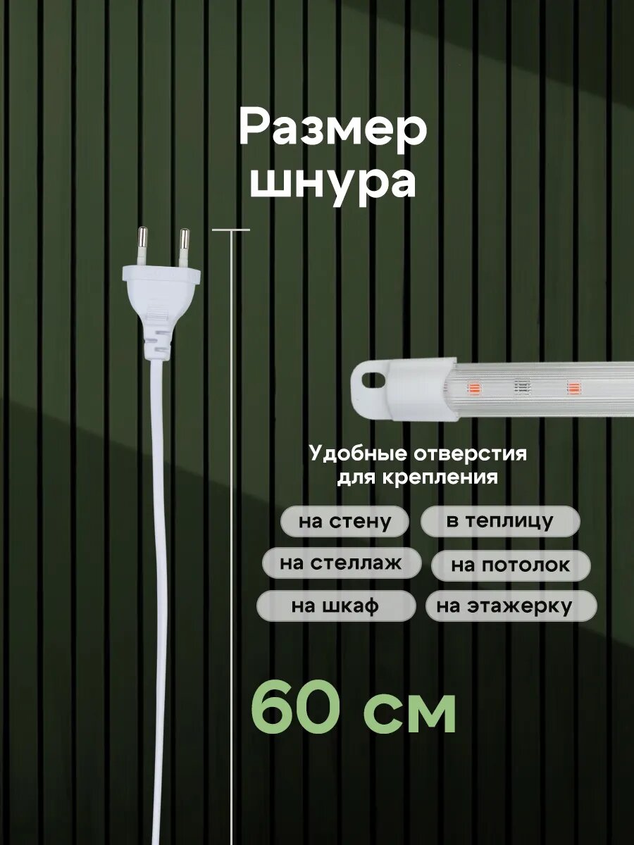 Фитолампа TOR, 60 см, красно-синий спектр, LED, 12Вт, провод 60 см — фото 1