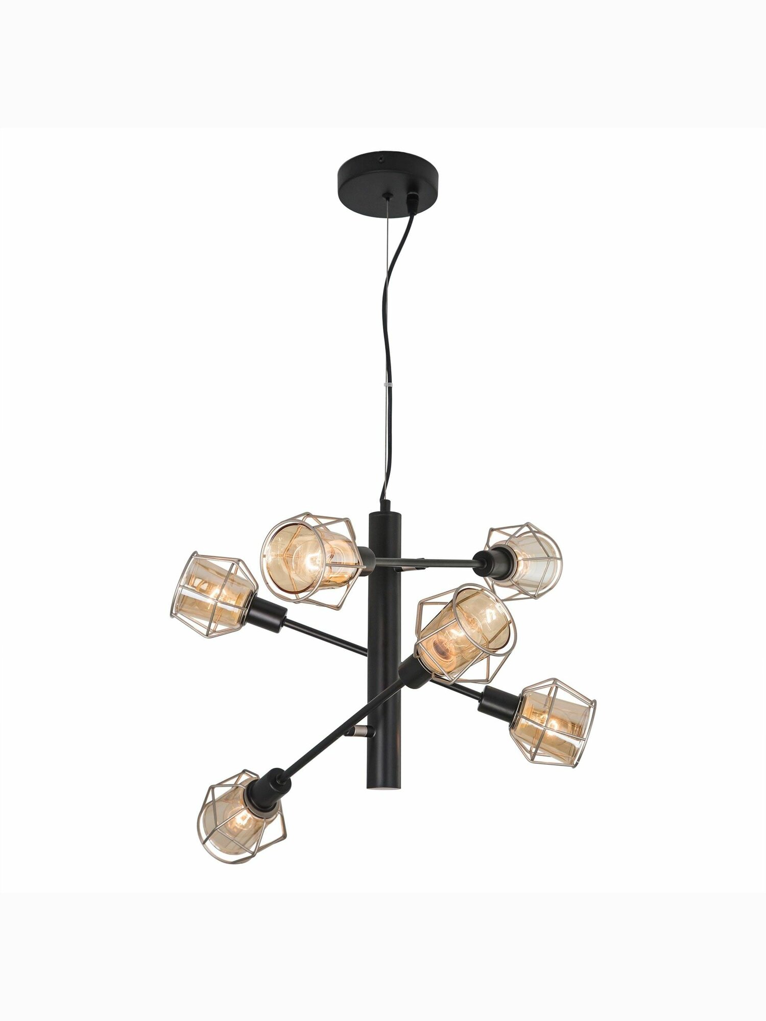 Подвесная люстра Citilux Таверна CL542161 6 плафонов металл и стекло лофт цвет чёрный с шампань регулируемая высота
