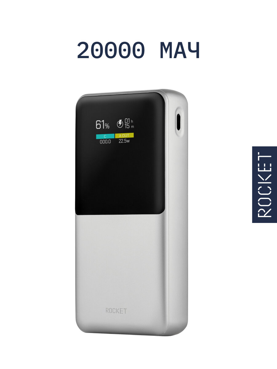 Повербанк 20000 mAh ROCKET Brick Power bank для телефона с дисплеем