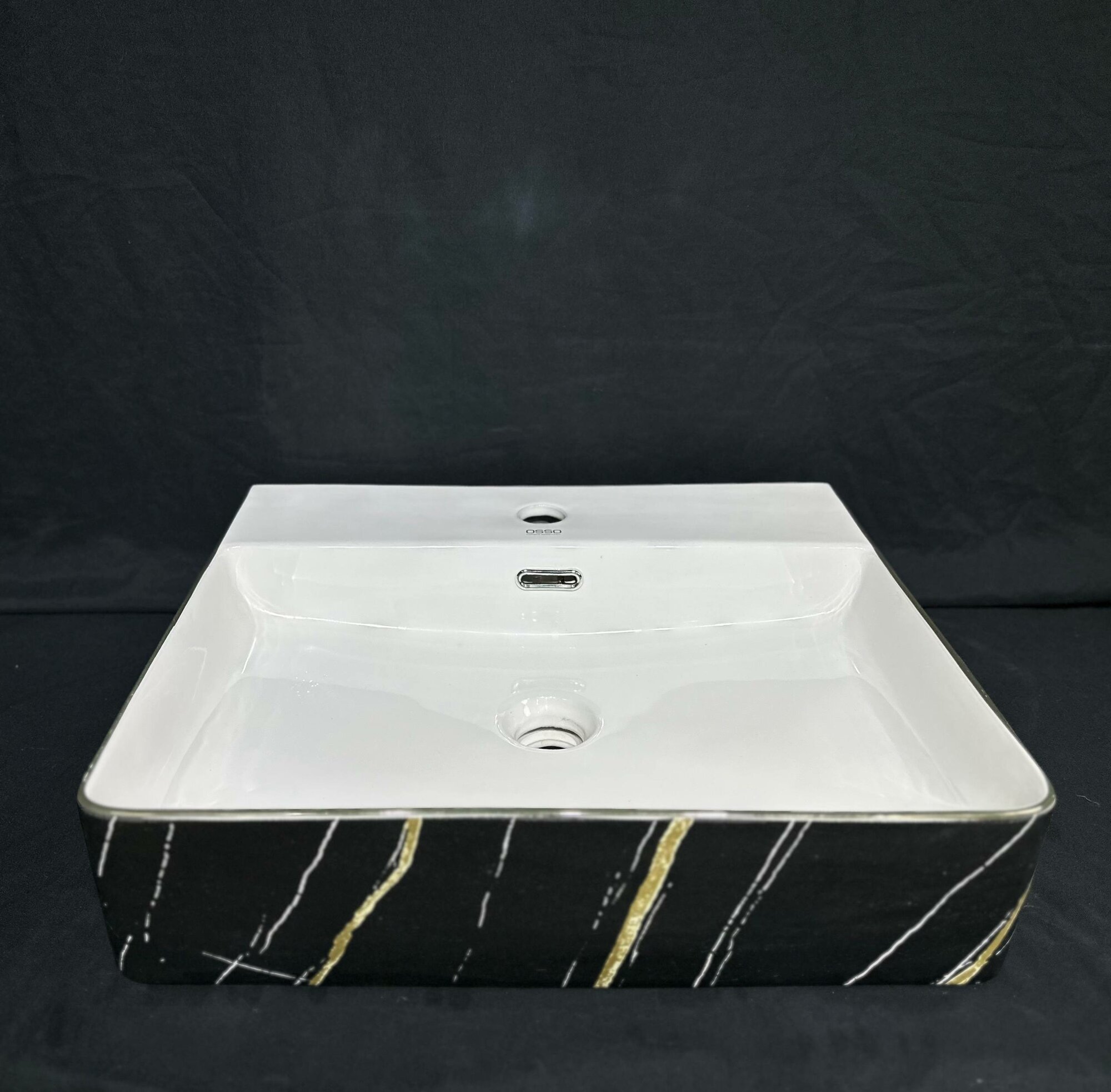 Раковина накладная OSSO 3140 BLACK STONE , керамическая, четырехугольная, черный , для ванной комнаты