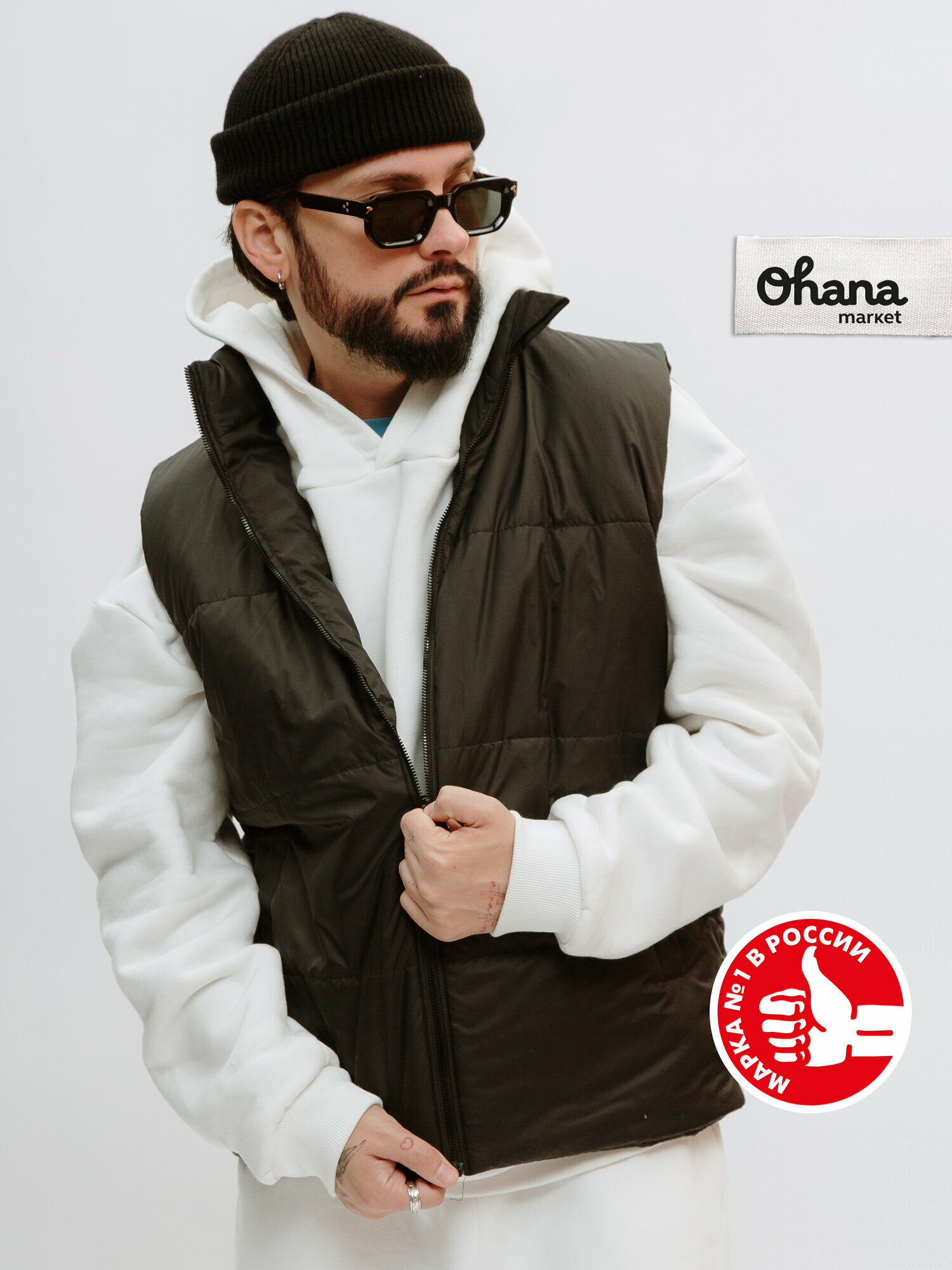 Жилет Ohana market утепленный оверсайз размер 58 черный