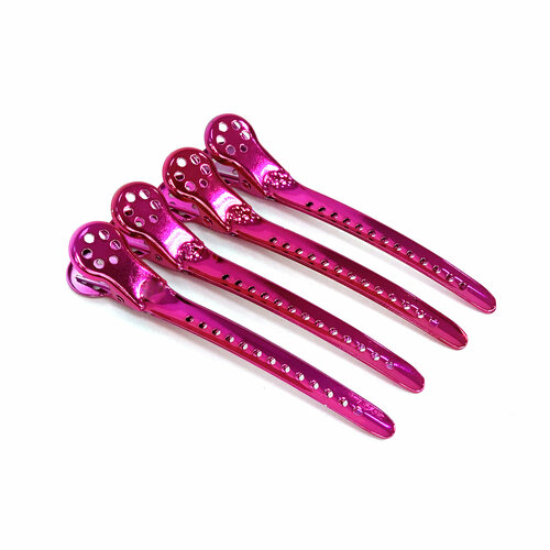 Зажим металлический Gera Professional, цвет розовый, 9,5 см, 4шт/уп