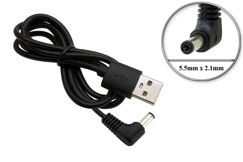 Переходник USB - 5V 5.5mm x 2.1mm угловой штекер 1m для адаптера (блока) питания зарядного устройства сетевых устройств и др. оборудования.