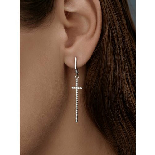 Серьги Argentum серебро 925 проба родирование фианит размер 10 мм длина 15 см 2757₽