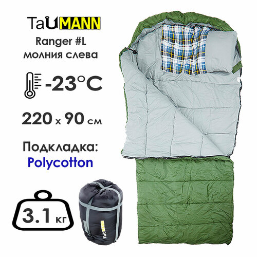 Спальный мешок-одеяло с капюшоном TauMANN Ranger L молния слева 7775₽