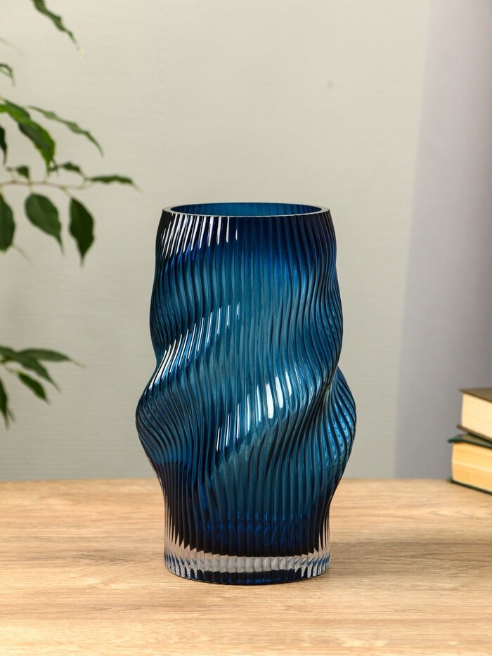 Ваза «Ванесса» волны 24×12 см стекло синяя