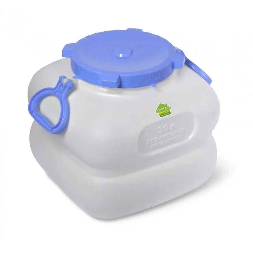 Фляга 'Гранде' 30л пластиковая с герметичной крышкой и ручками прозрачный корпус голубая крышка
