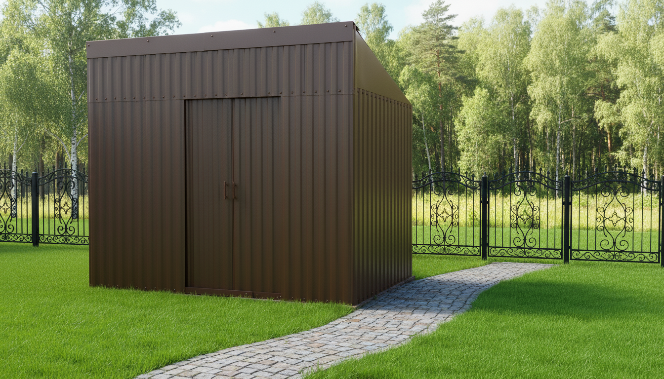 Хозблок скат 15*2м RAL8017 Коричневый подсобник сарай сборный металлический