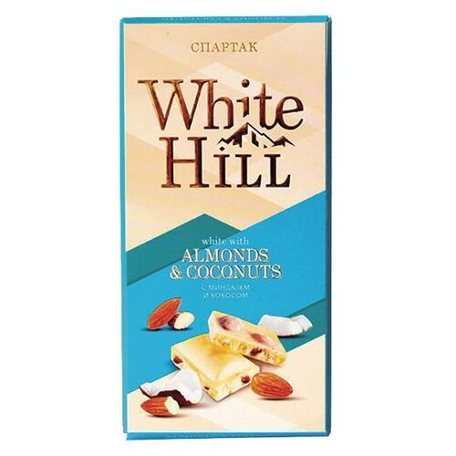 Шоколад белый с миндалем и кокосом White Hill, 90 гр.
