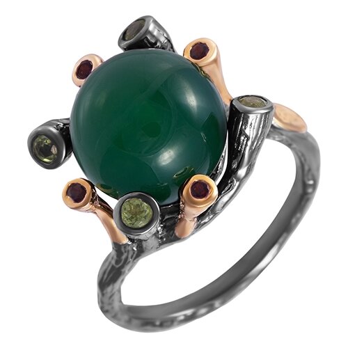 фото Кольцо из серебра 925 пробы с агатом, гранатами и перидотами yr00861_ko_gr_pd_zag_bj element47