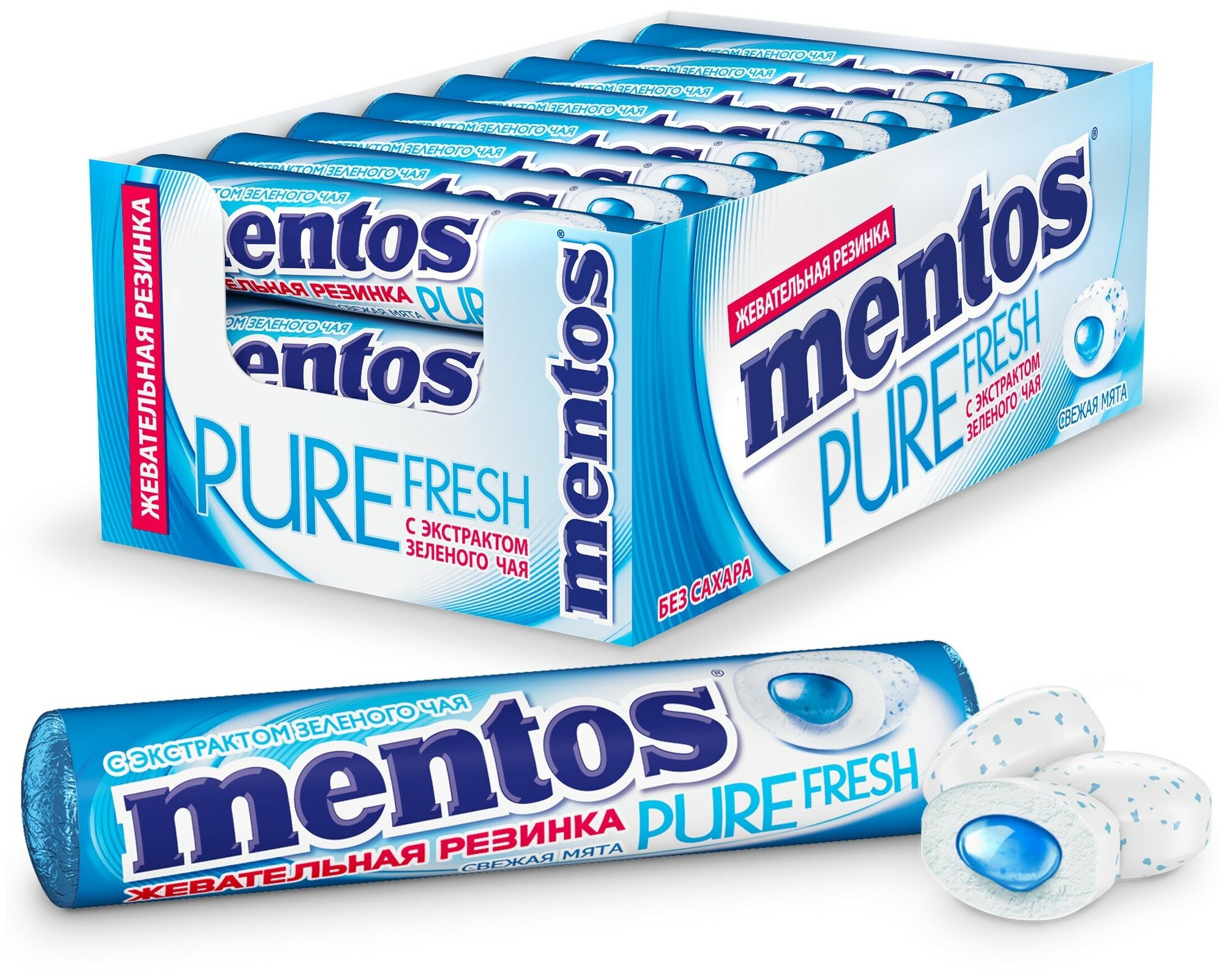 Жевательная резинка Mentos Pure Fresh вкус Свежая мята, 24 шт по 15,5 г - фотография № 1