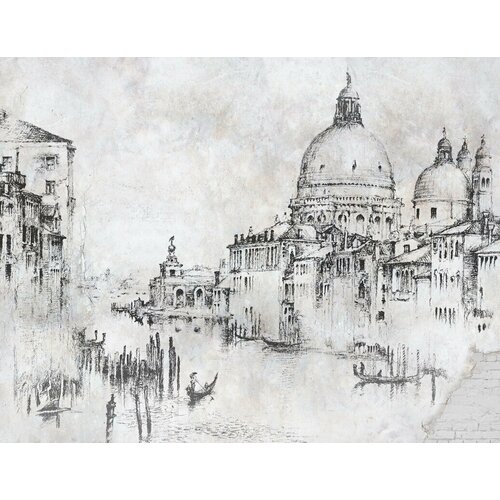 Моющиеся виниловые фотообои GrandPiK Венеция гравюра черно-белое, 350х270 см