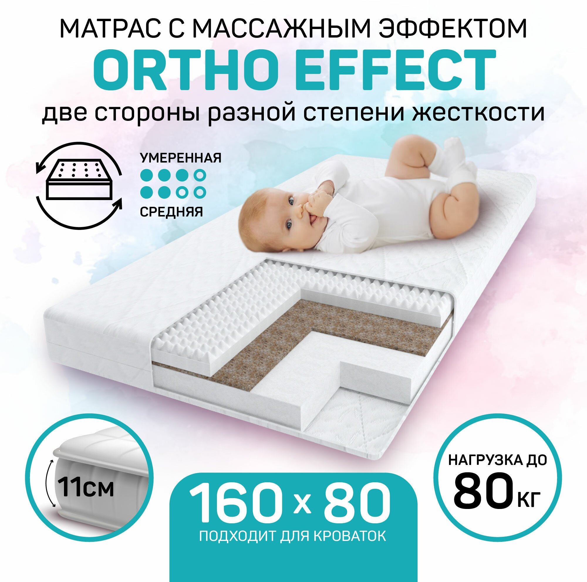 Матрас AmaroBaby с ортопедическим массажным эффектом, Ortho effect (прямоугольный) 1600 х 800 х 110