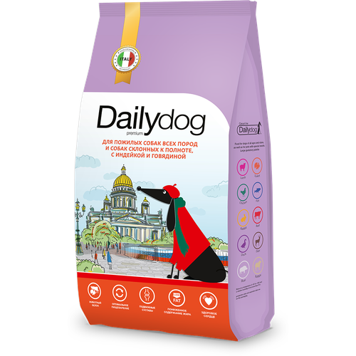Dailydog Casual Line для пожилых собак всех пород и собак склонных к полноте, с индейкой и говядиной 12кг