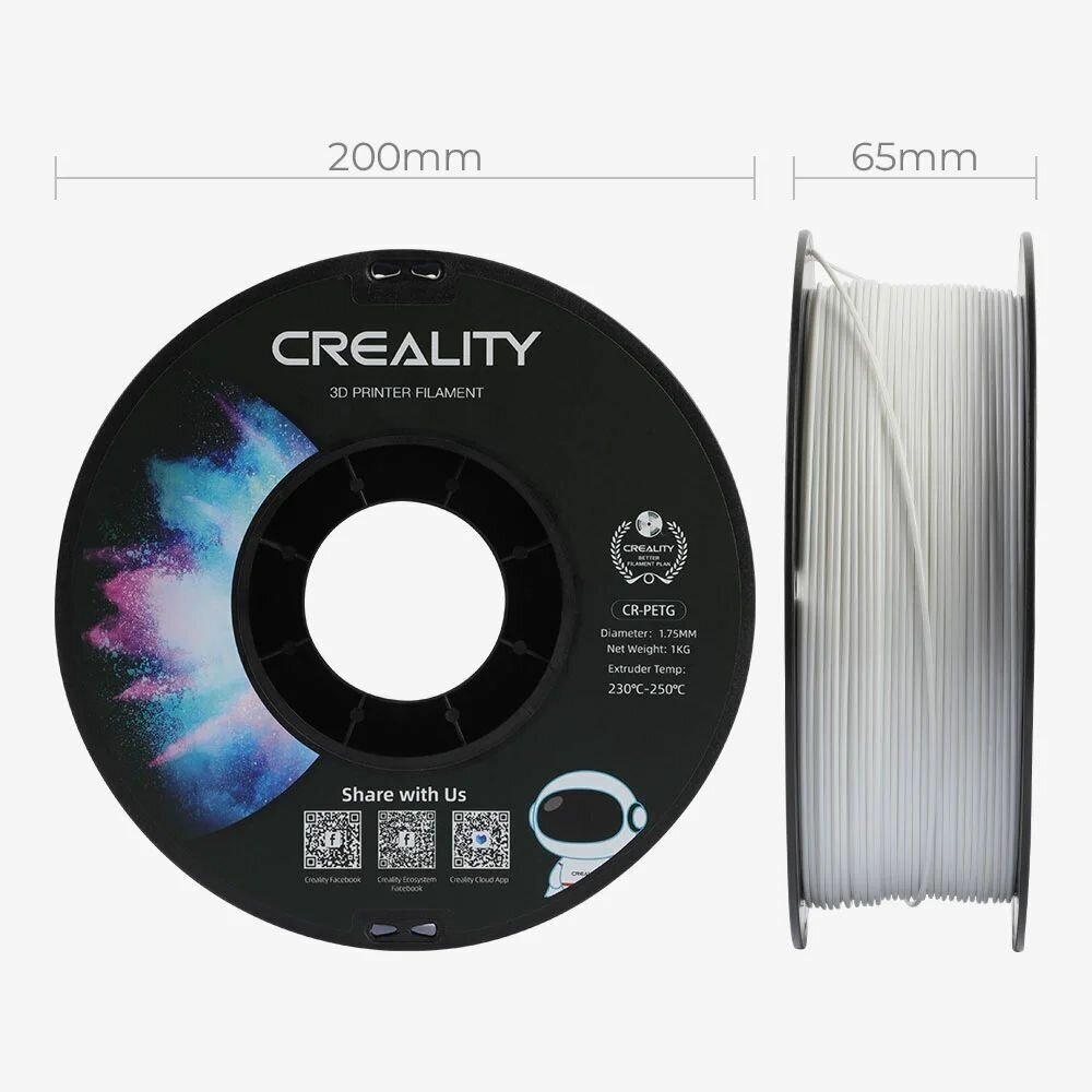 Катушка CR-PETG пластика Creality 1,75 мм 1кг для 3D принтеров, белый