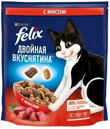 Felix Сухой корм для кошек Двойная вкуснятина с мясом 12498672 0,6 кг 59843 (4 шт)