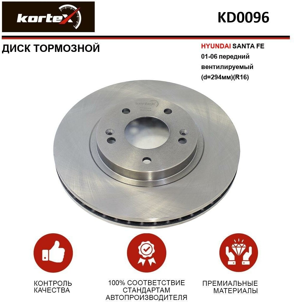 Тормозной диск Kortex для Hyundai Santa Fe 01-06 перед. вент.(d-294мм)(R16) OEM 31474 5171226100 92136400 DF4443 J3300526 KD0096 R1016