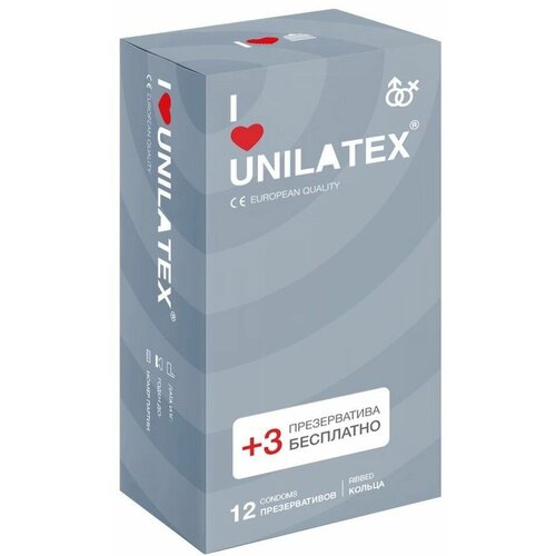 Презервативы Unilatex Ribbed - 12 шт. + 3 шт. в подарок