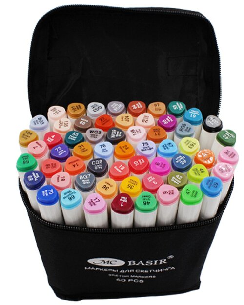 Набор профессиональных двухсторонних маркеров для скетчинга 60 цветов в чехле