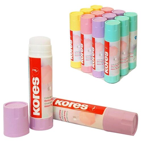 Клей-карандаш 20г Kores Pastel ассорти: розовый, желтый, фиолетовый , мятный клей карандаш 8 2г pastel uhu