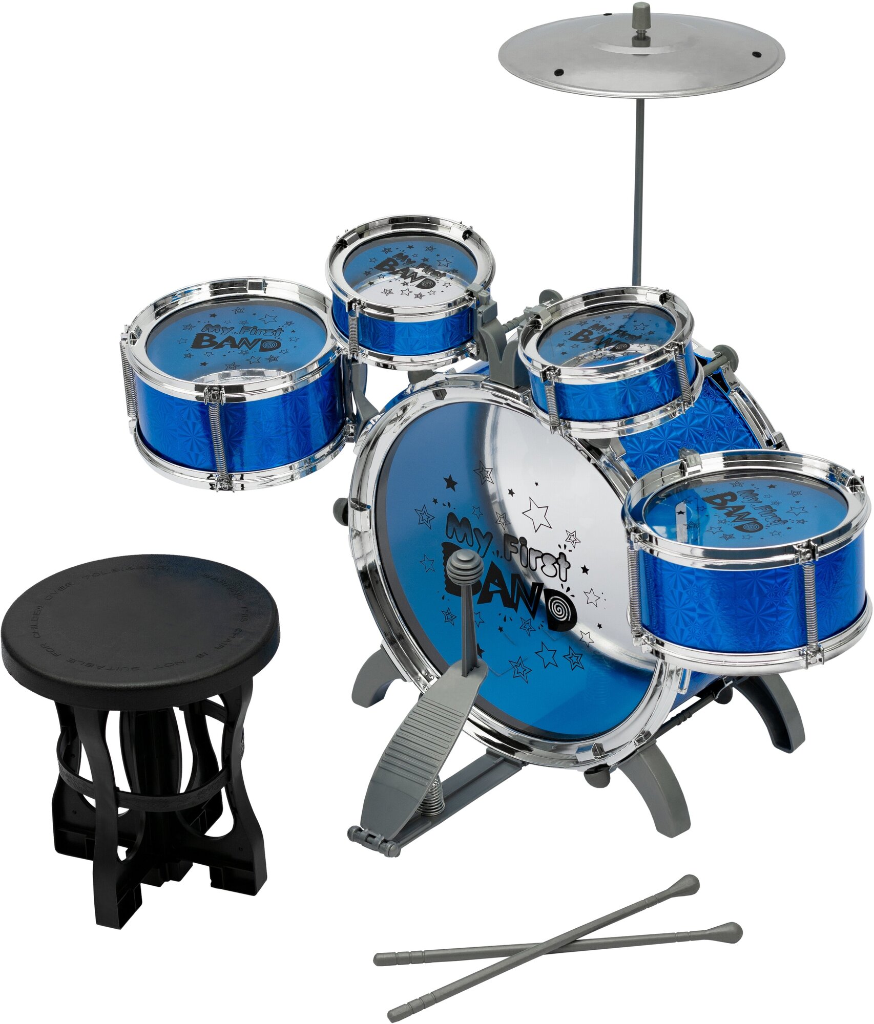 Детская барабанная установка синяя со стульчиком (4008Е)