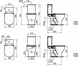 Tesi T356801 Бачок в сборе 31x38.5 см (3/4.5 л, двойной смыв, нижняя подводка) Ideal Standard - фото №9