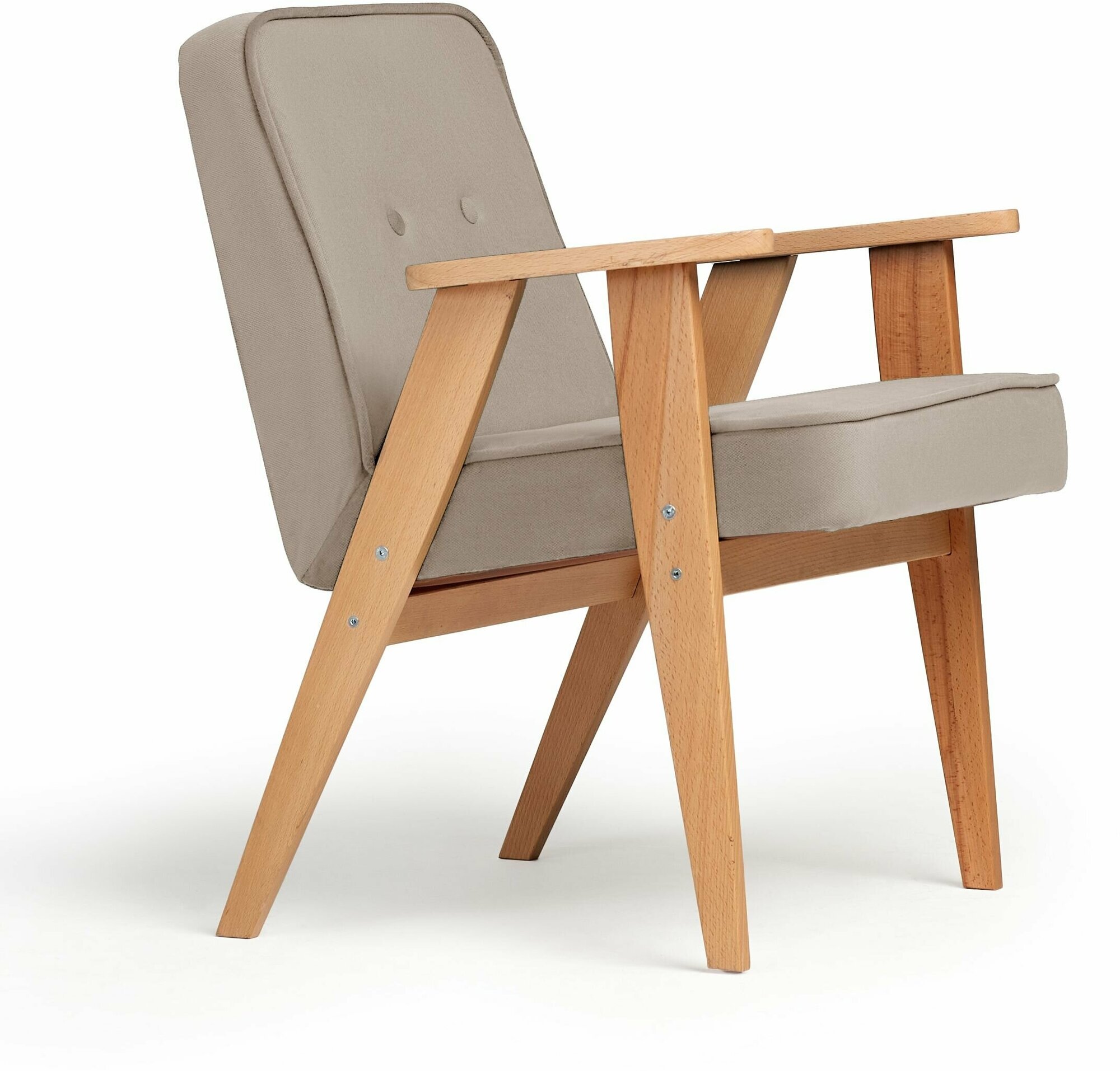 Кресло стул Несс мягкое, с деревянными подлокотниками, велюр Mbeige 07