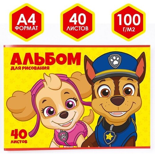 Альбом для рисования на скрепке, А4, 40 листов, Paw Patrol альбом для рисования а4 12 листов на скрепке paw patrol