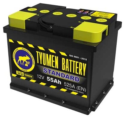 Аккумулятор автомобильный TYUMEN BATTERY STANDARD 55 А/ч 525 А прям. пол. Росс. авто (242x175x190)