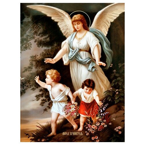 Икона на дереве ручной работы - Ангел-Хранитель, 15x20x4,0 см, арт Ид4822