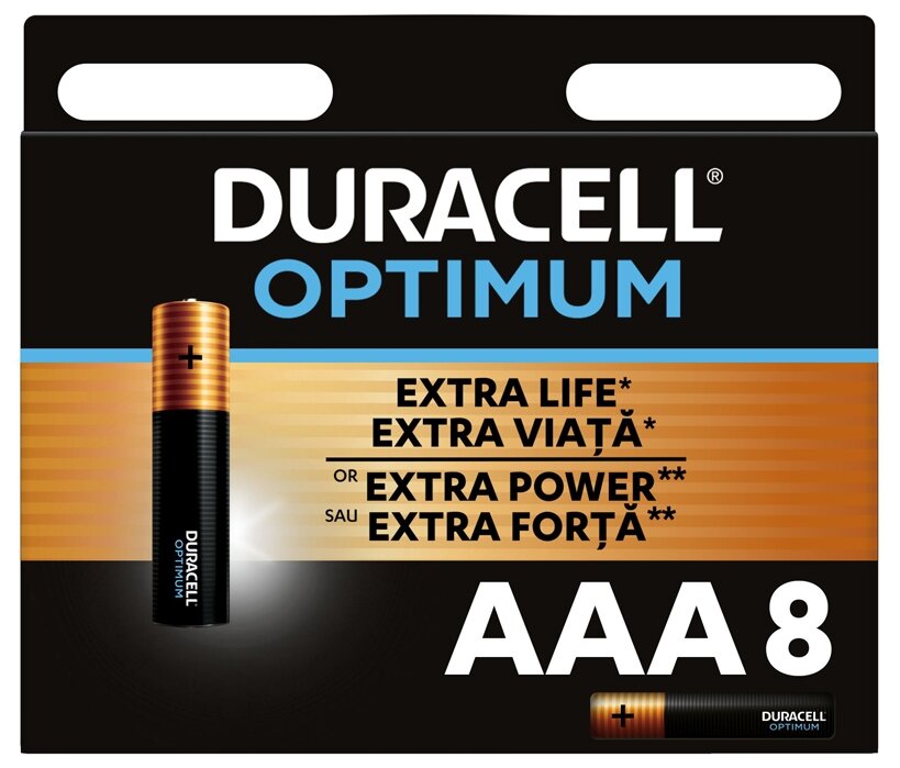 Батарейка алкалиновая Duracell OPTIMUM, AAA, LR03-8BL, 1.5В, блистер, 8 шт.