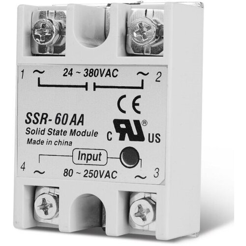 Твердотельное реле SSR-60AA, 60 ампер solid state relay ssr 25aa 25a ac control ac ssr white shell single phase solid state relay input 90 250v ac output 24 480v ac