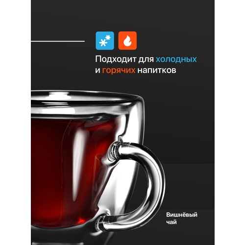 Кружка с двойными стенками Limpid Side, прозрачная в форме сердца, набор 2 шт, 160 мл