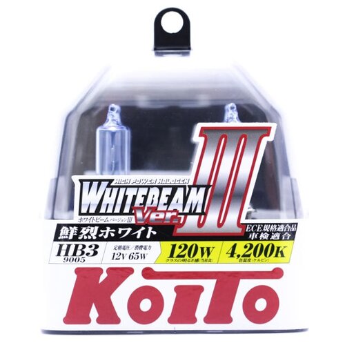 фото Лампа автомобильная галогенная koito whitebeam iii hb3 p0756w 4200k 12v 65w (120w) 2 шт.