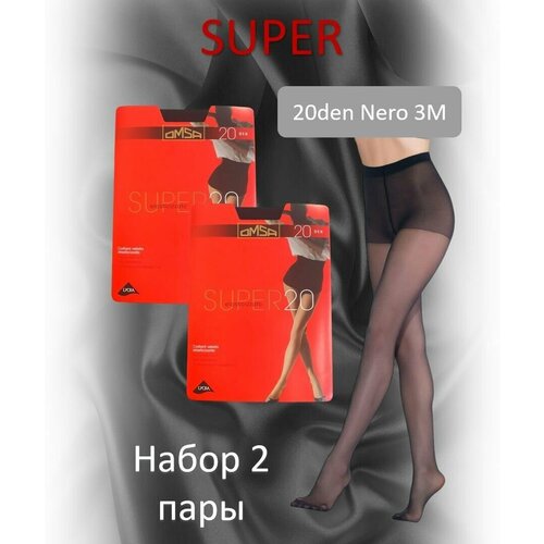 OMSA Колготы SUPER 20den Nero черный 3M набор 2шт