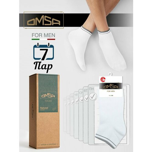 Мужские носки Omsa, 7 пар, укороченные, размер 42-44 (27-29), белый