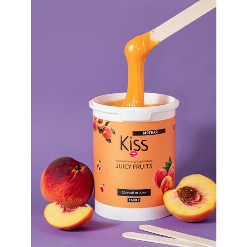 Сахарная паста для депиляции Kiss JUICY FRUITS сочный персик 1600 г. Мягкая