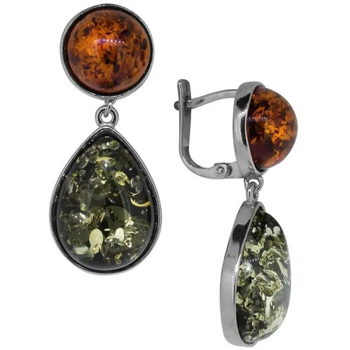 Серьги с подвесками серебро, 925 проба, янтарь, зеленый, оранжевый amberholl аккуратные серебряные серьги зигзаг с тремя вставками натурального коньячного янтаря