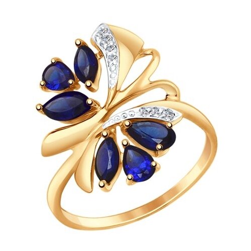 Кольцо SOKOLOV, красное золото, 585 проба, фианит, корунд синтетический, размер 19, синий кольцо из золота с синими корундами синт и синими фианитами 714757 17