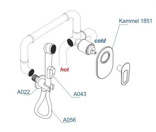 Встраиваемый комплект для биде со шлангом 100 см Wasserkraft A111856 - фотография № 2