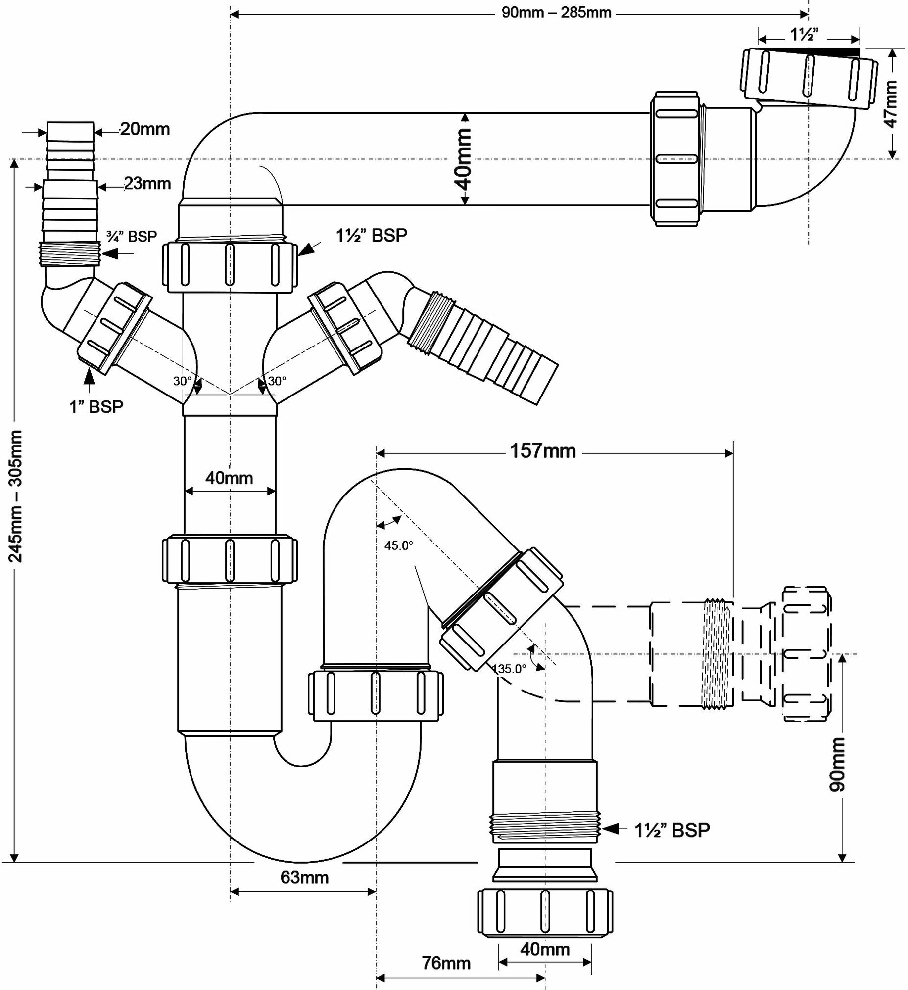 Трубный (коленный) сифон для мойки, для раковины McALPINE MRSK7-5571 - фотография № 5