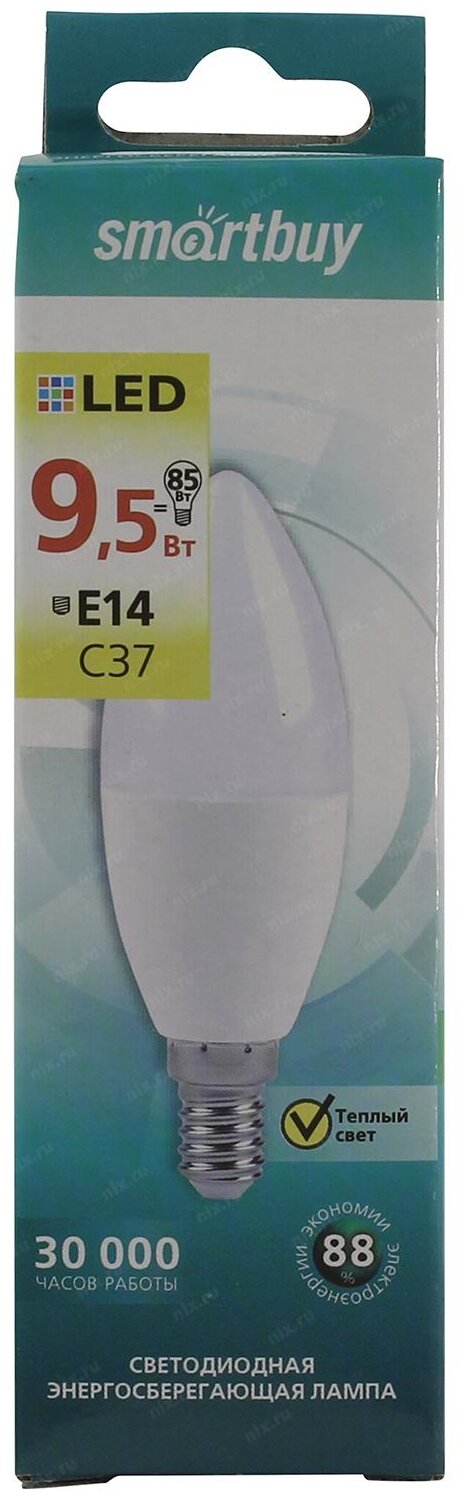 лампа светодиодная smartbuy led sbl-c37-9_5-30k-e14 е14 свеча 9.5вт 3000к - фото №4