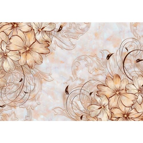 Моющиеся виниловые фотообои Фон рисунок цветы сепия, 400х280 см