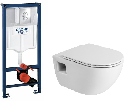 Инсталляция Grohe 38721001 + Унитаз подвесной безободковый с сиденьем CEZARES LOTO BB070CHR