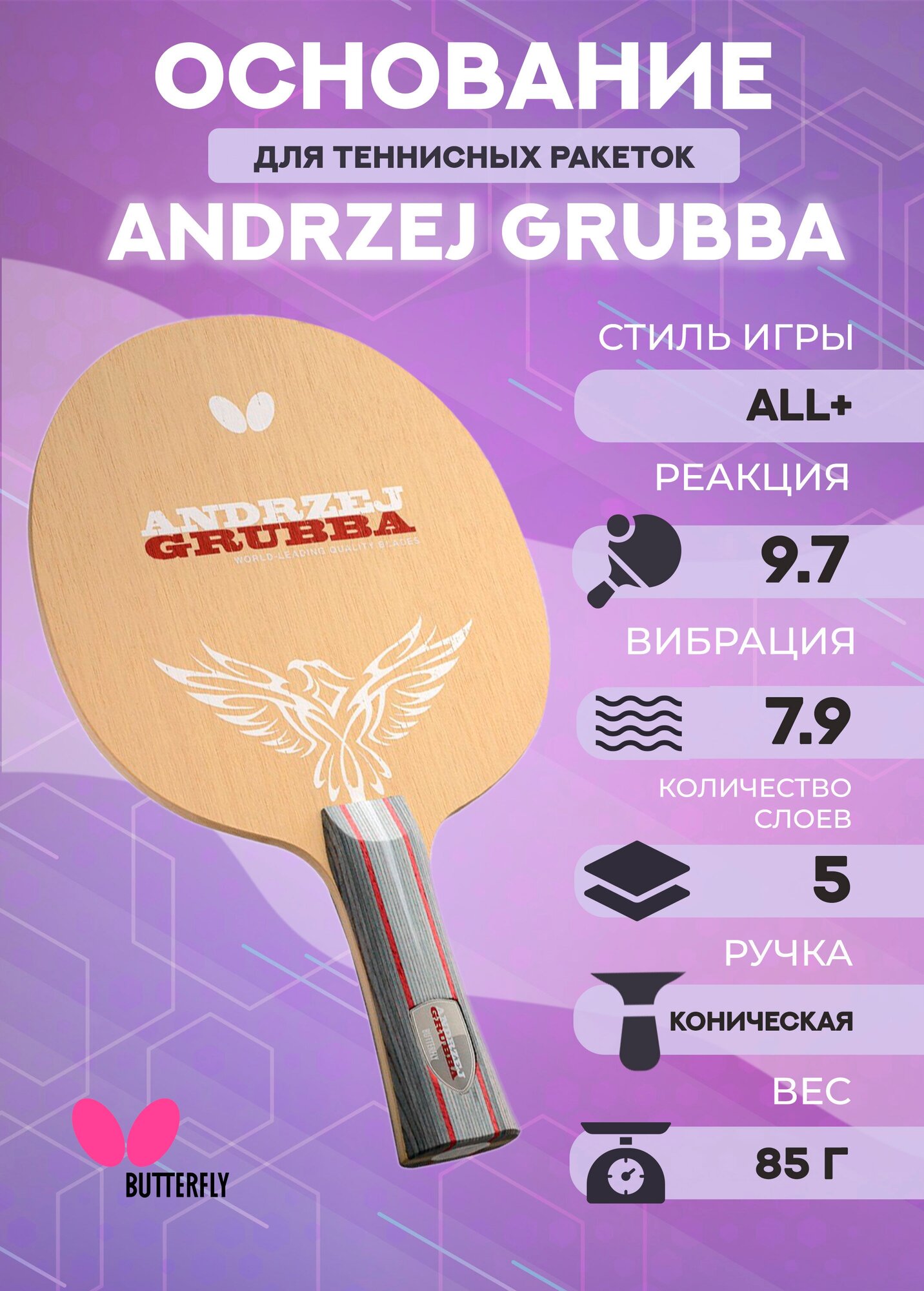 Основание ракетки для настольного тенниса Butterfly Andrzej Grubba, тип ручки FL