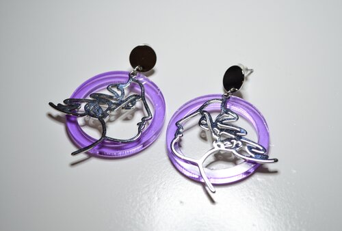 Серьги с подвесками , размер/диаметр 50 мм, фиолетовый