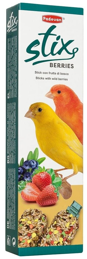 Лакомство для птиц Padovan Stix Berries для канареек ягодные , 80 г
