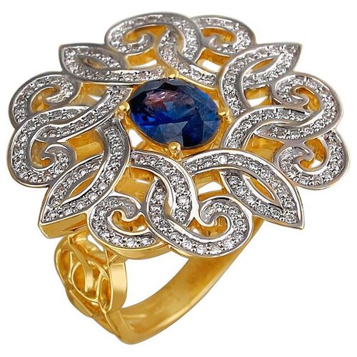 фото Эстет кольцо с сапфиром и бриллиантами из жёлтого золота 750 пробы 01к648660-1, размер 17.5