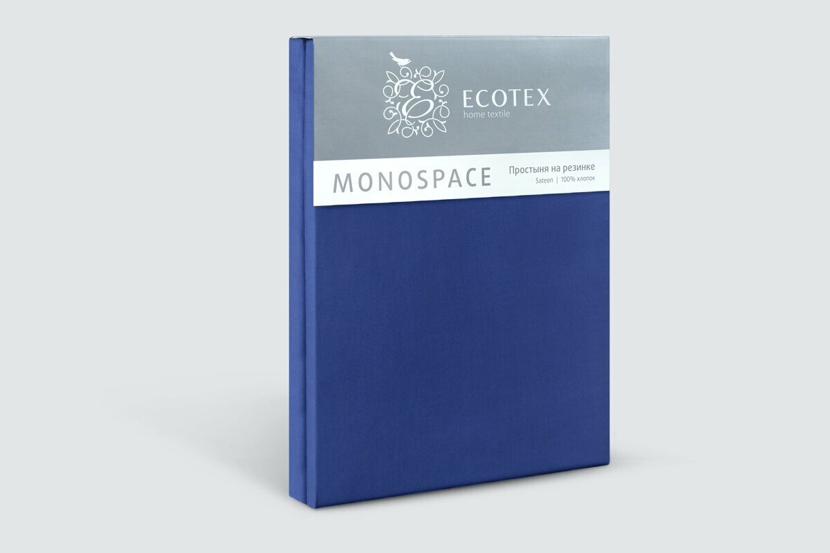 Простынь на резинке Ecotex "Моноспейс", сатин - 100% хлопок, 140х200х23, темно-синий