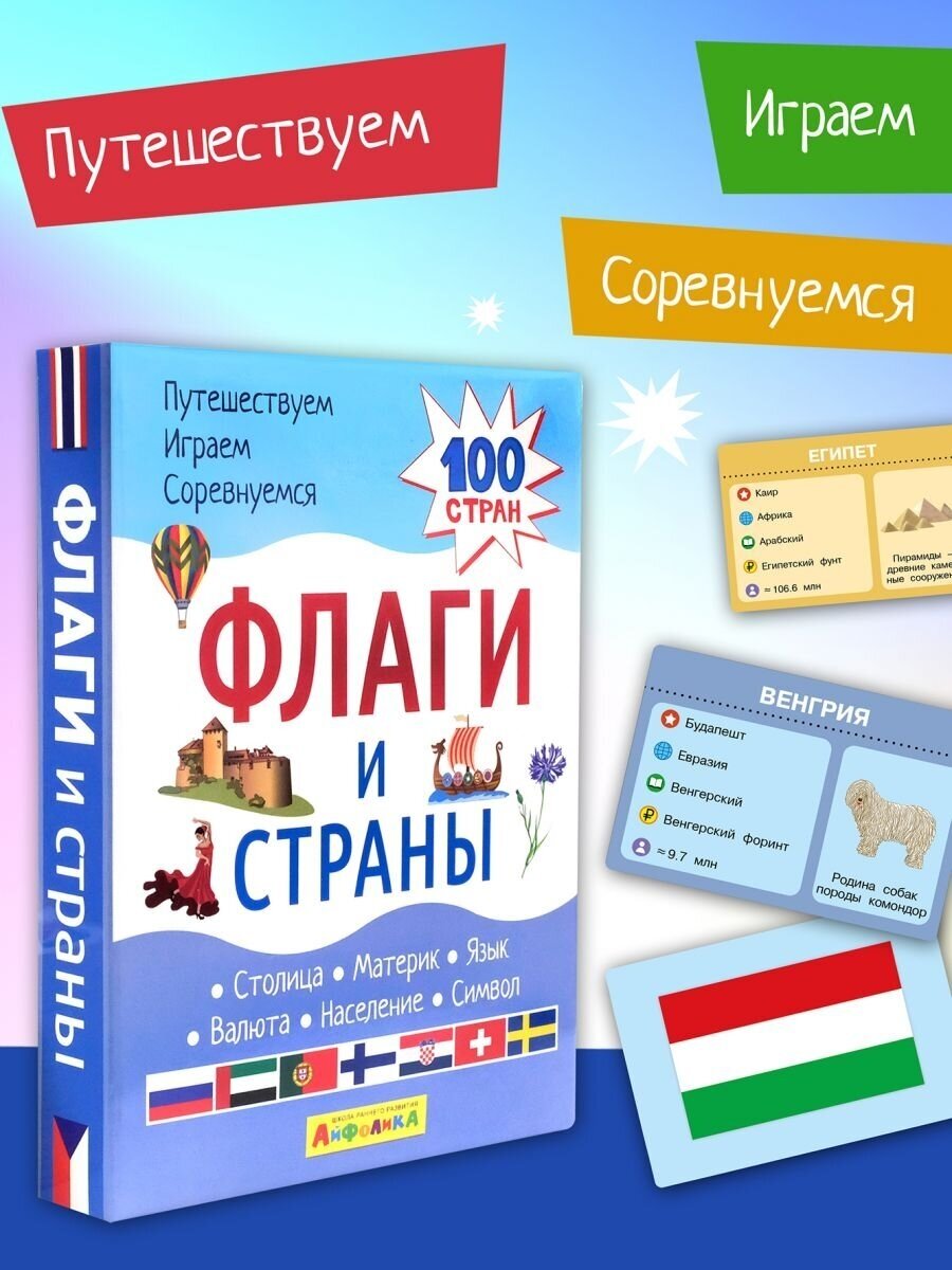 Набор развивающих карточек для детей. Флаги и страны. 100 стран